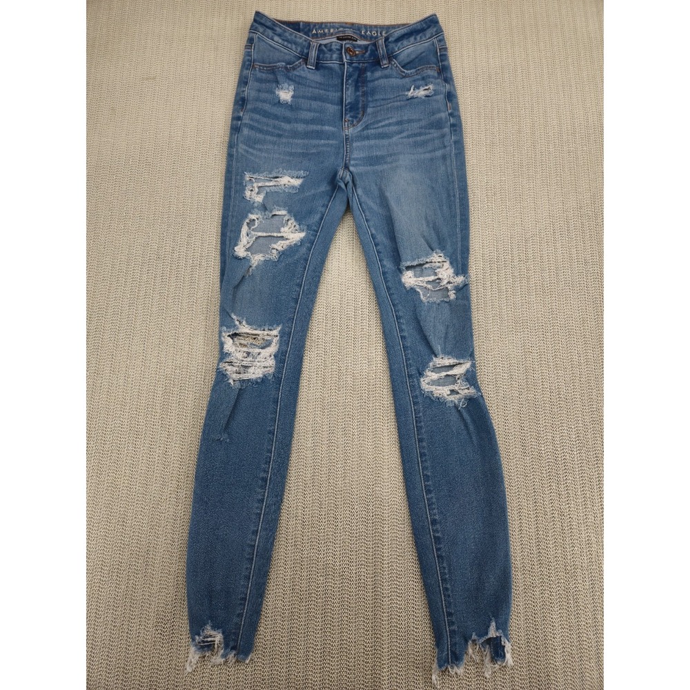 American Eagle Jeans Womens 0 Blue The Dream Jean Hi-Rise Jegging Distressed